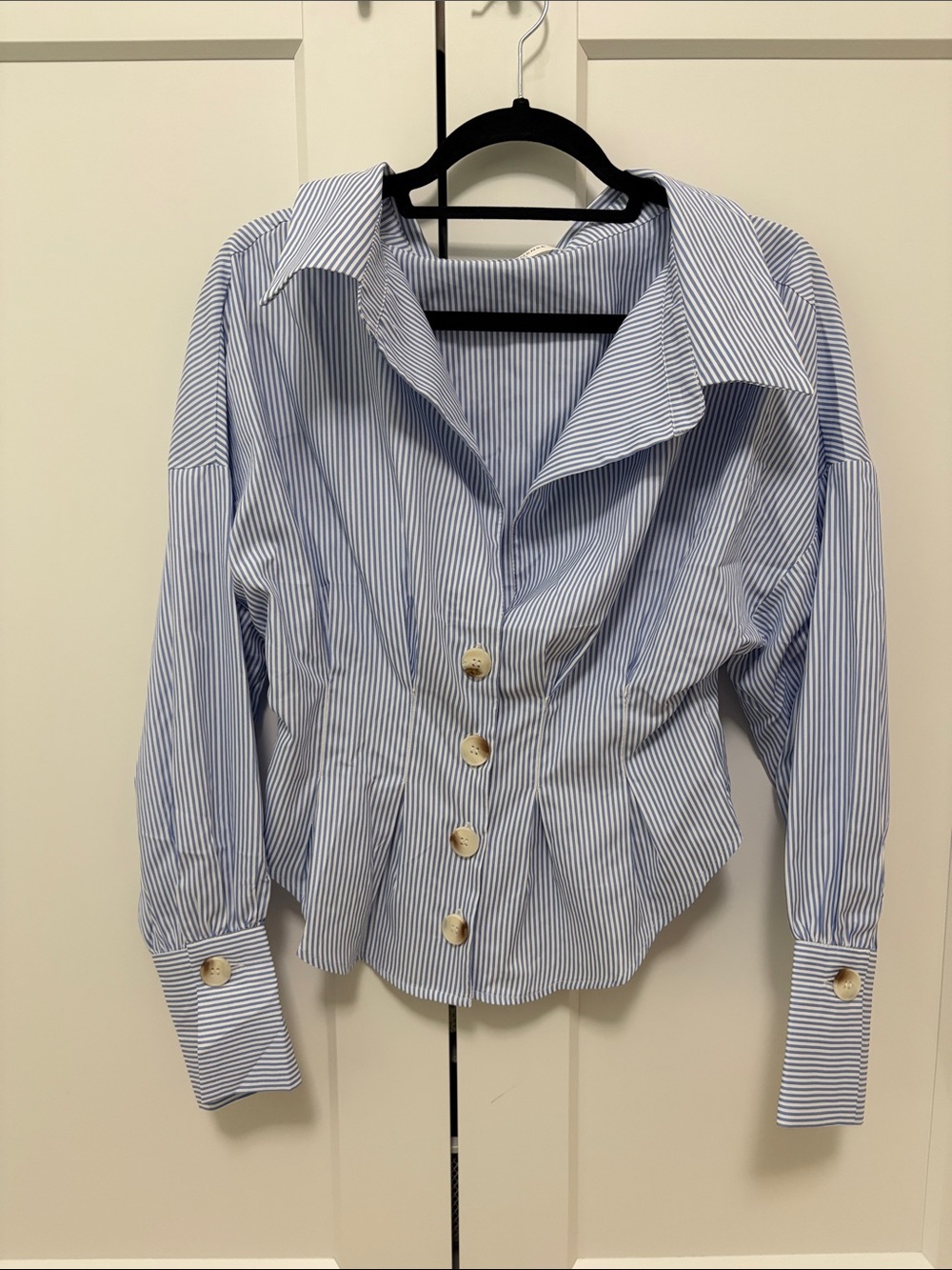 Button-Front Blue & White Striped Women's Shirt